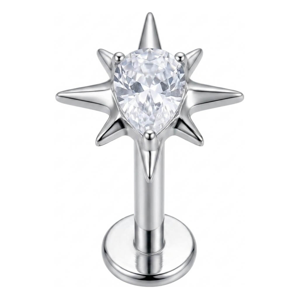 Titanium Labret Star Teardrop Zirconia Internally Threaded