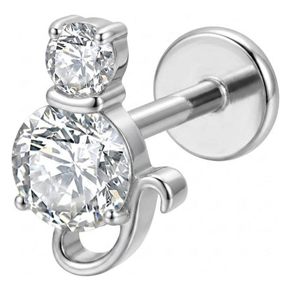 Titanium Labret Double Zirconia Circle Internally Threaded