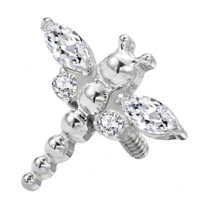 Titanium Top Dragonfly With Clear Stones Internally Threaded