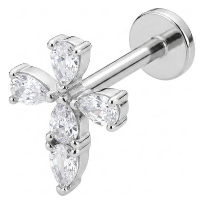 Titanium Labret Cross Teardrop Zirconia Internally Threaded